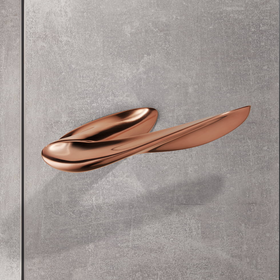 Nexxa door handle by Zaha Hadid and by izé in rose gold finish.